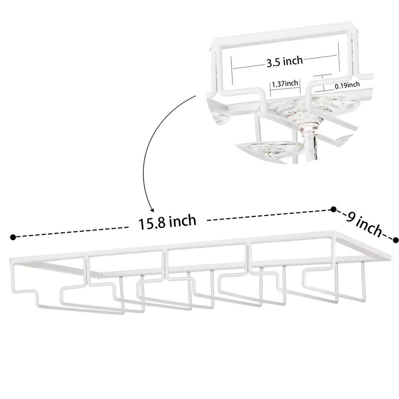 FOMANSH Wine Glass Rack - Under Cabinet Stemware Wine Glass Holder Glasses Storage Hanger 2 Pack Metal Organizer for Bar Kitchen 4 Rows White - Image 4